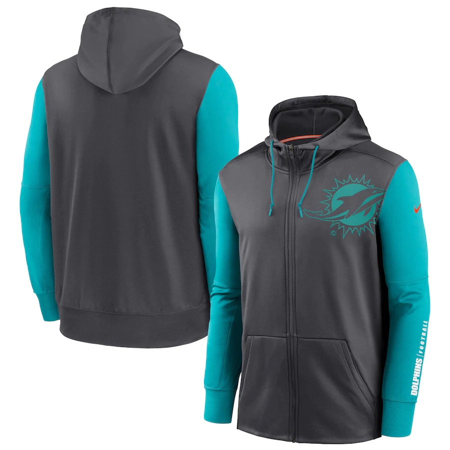 NFL Nike Miami Dolphins Charcoal Aqua Fan Gear Mascot Performance FullZip Hoodie->brooklyn nets->NBA Jersey